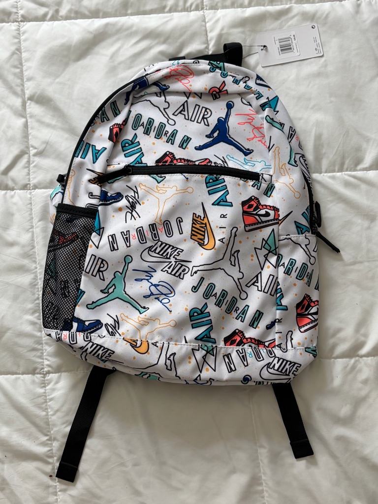 *New* Nike Air Jordan White Multicolor Graphic Logo Print Gym/ School Backpack